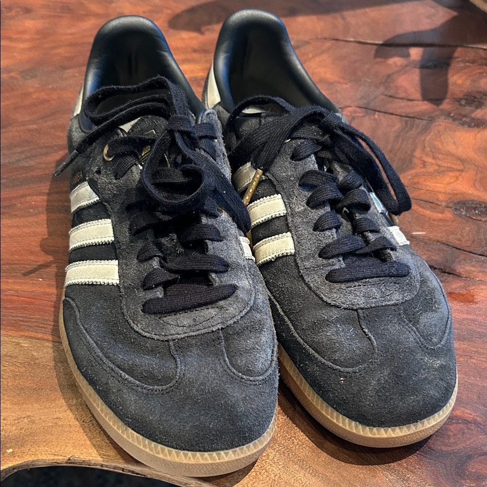 Adidas Men's Samba OG Black/White/Gold Suede Sneakers